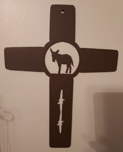 Metal Cross - Praying Cowboy or Mule or Donkey