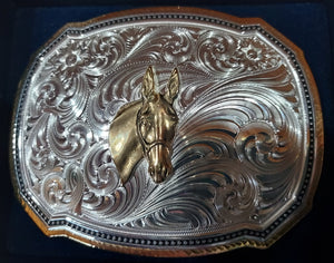 Jewelry - Montana Silversmiths - Buckle with Mule Head - Swirl background