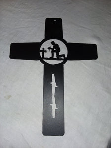 Metal Cross - Praying Cowboy or Mule or Donkey