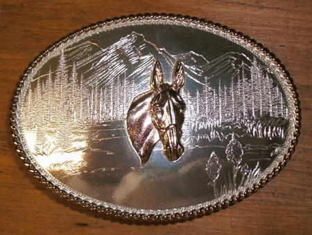 Jewelry - Montana Silversmiths -Belt Buckle - Mule Head w/mountain background